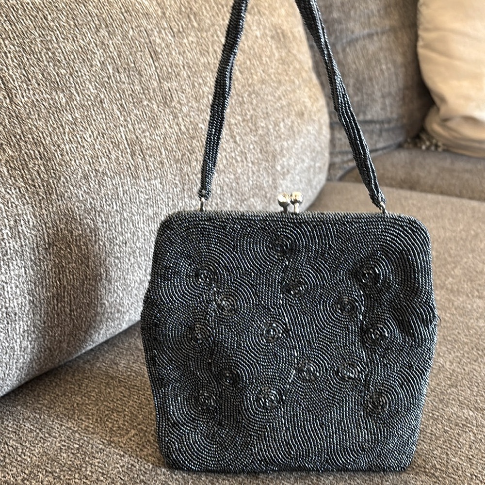 Vintage Debbie 60s Bag‎ Black Hand Made Beaded  Purse Elegant Black